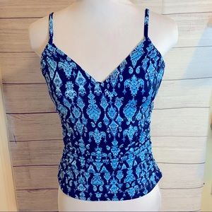 NWOT GARNET HILL Ruched Slimming Batik Tankini size 8 blue